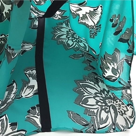 ZARA Basic Kimono Sleeves Large Floral Print Teal Blouse Top V Neckline Sz Small - Picture 6 of 9